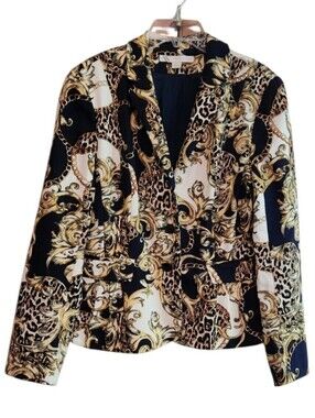 Boston Proper Baroque Chain Print Black & Gold Blazer